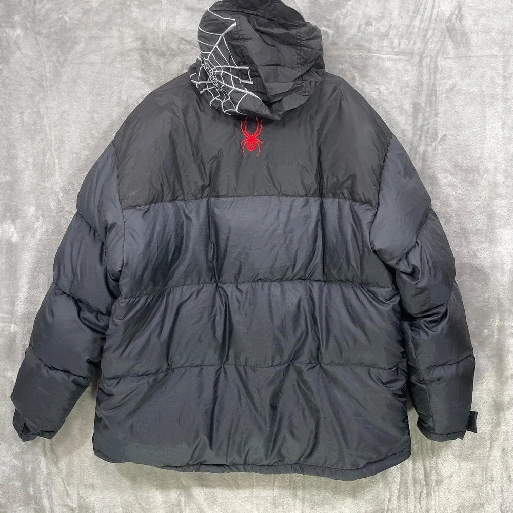 Spyder Men's XXL Puffer Jacket Grey Goose Down Feather Thick Black Hideaway Hood